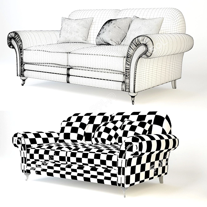 Elegant Oxford 2-seater Sofa 3D model image 2