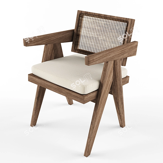 Pierre Jeanneret Teak Wicker Chair 3D model image 1