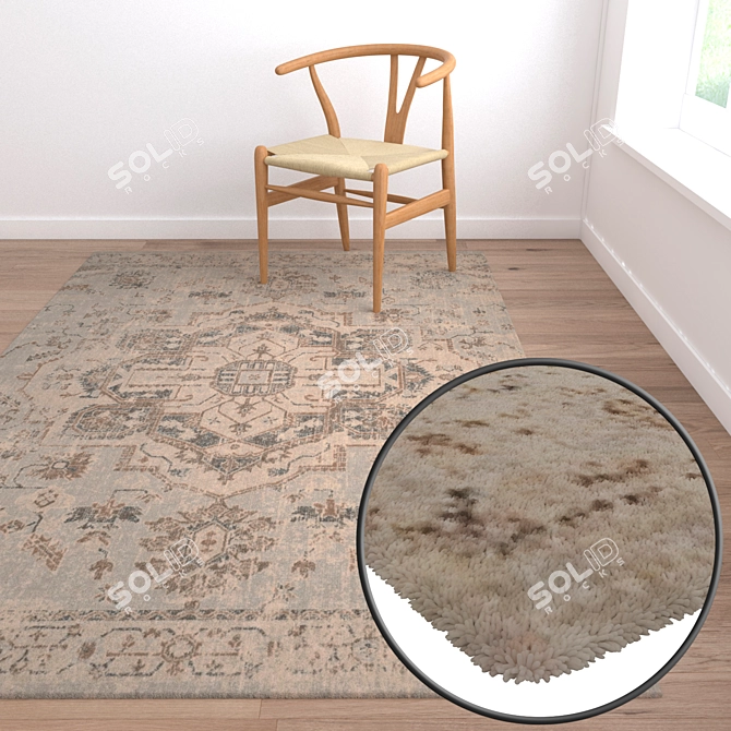 Luxury Carpet Set: 3 High-Quality Textured Rugs 3D model image 2