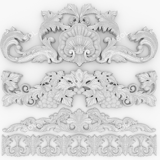 Golden Patina Sculpted Decor 3D model image 2