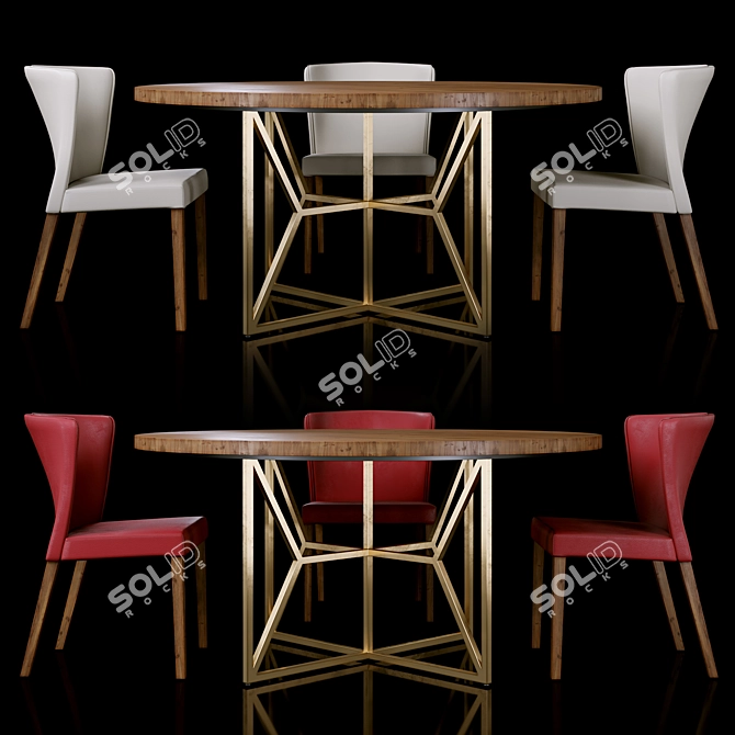 Curran Dining Set: Chairs & Round Table 3D model image 1