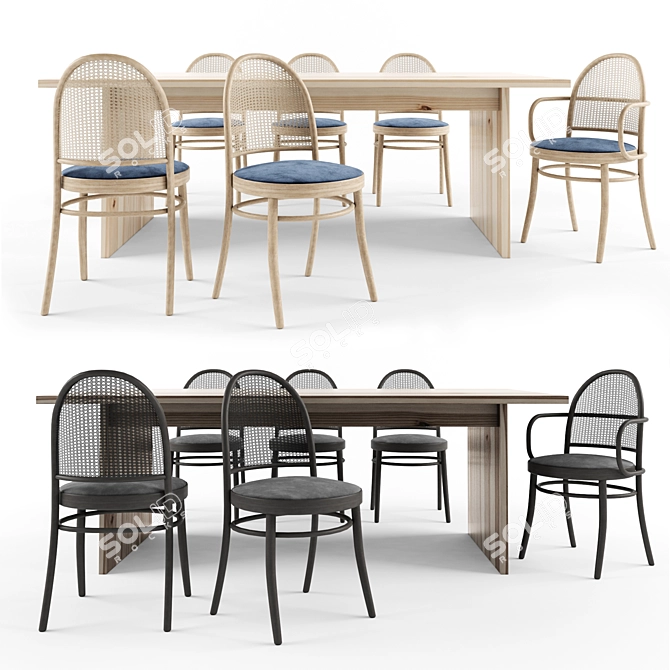 Elegant 6-8 Person Wood Dining Set 3D model image 1