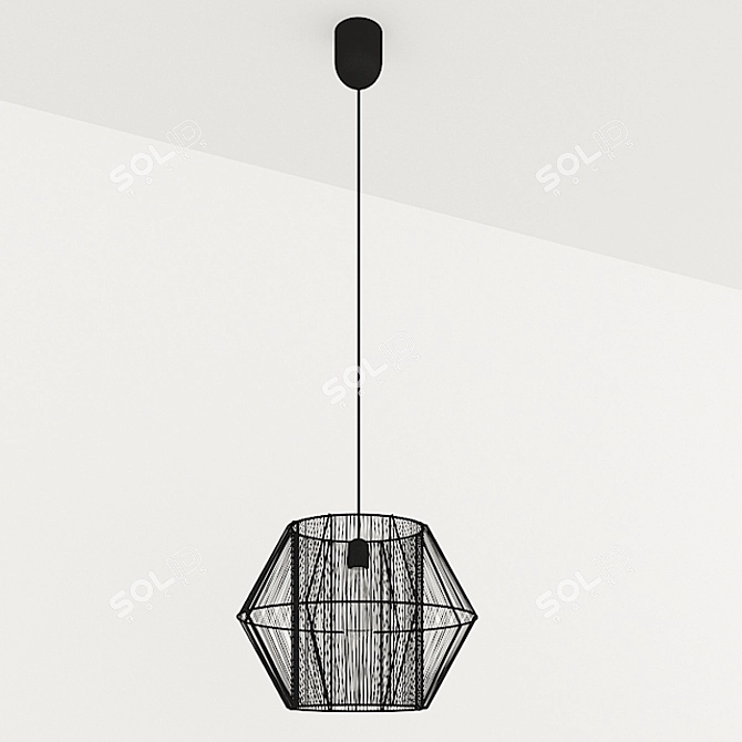 Modern Black String Pendant Light 3D model image 1