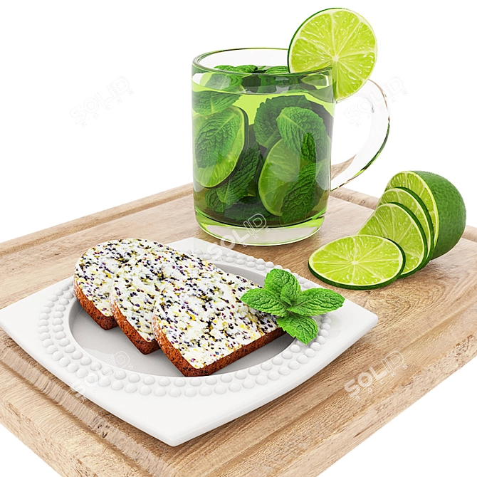 Green Tea Poppyseed Cake: Zesty & Refreshing 3D model image 2