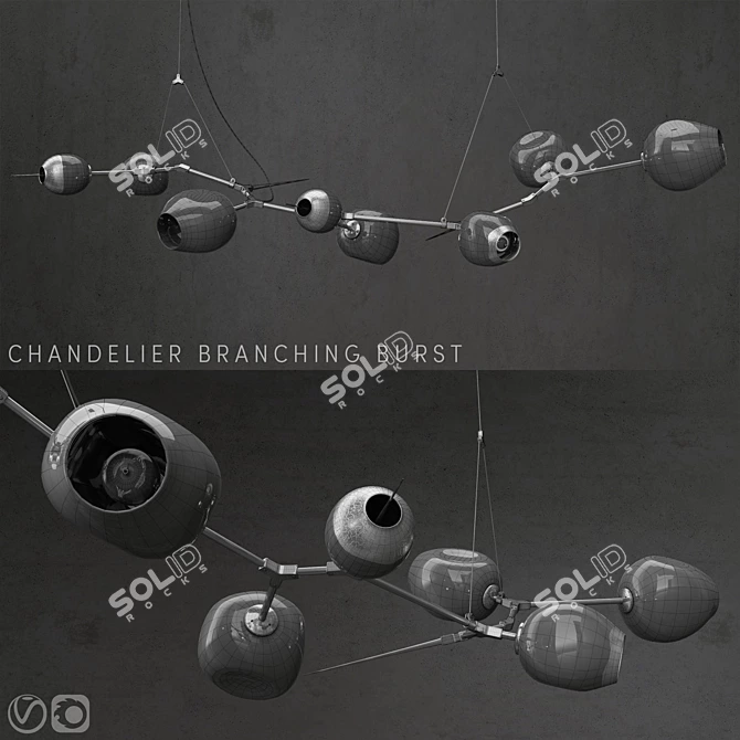 Title: Branching Burst 6-Lamp Chandelier 3D model image 2