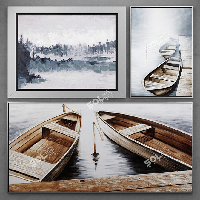Contemporary Boat Paintings Set 3D model image 1