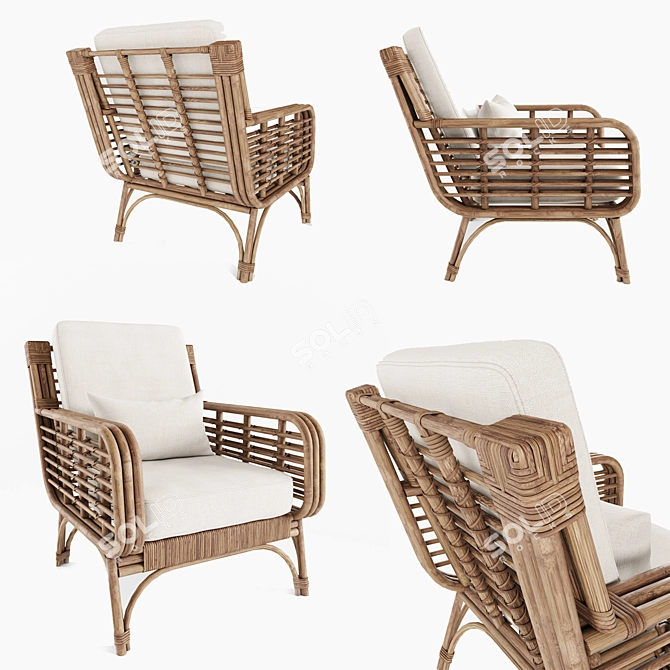 Square Rattan Chair with Cushions 3D model image 1