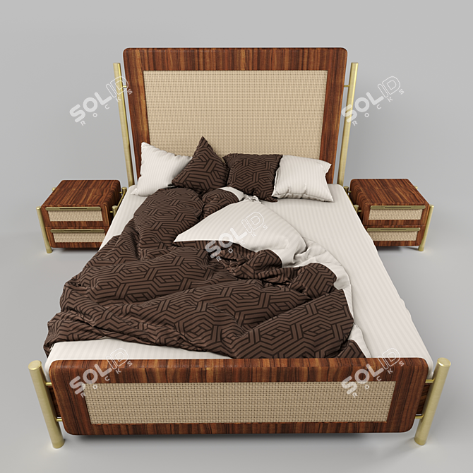 Custom Design Wood and Brass Bed 3D model image 1