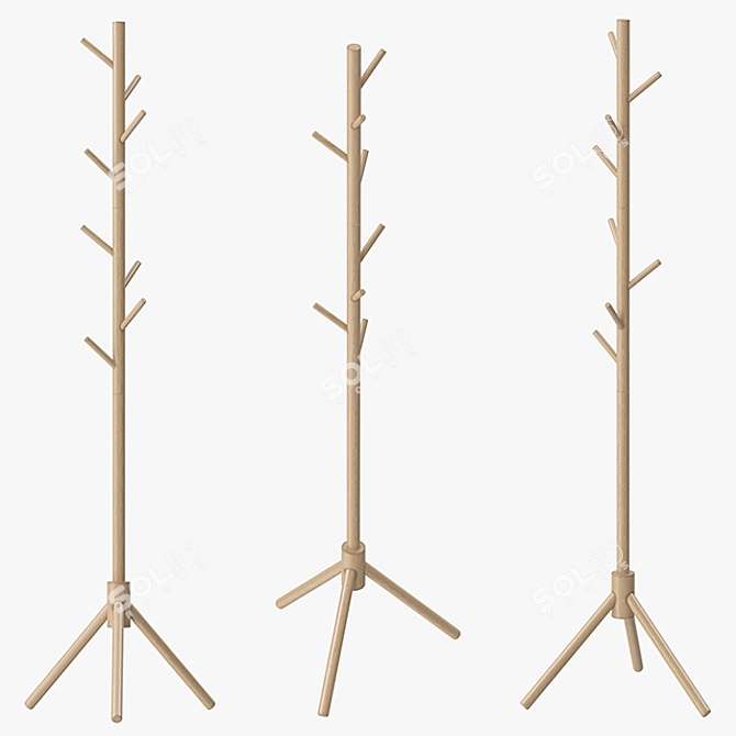 Elegant LENDRA Wooden Coat Rack 3D model image 2