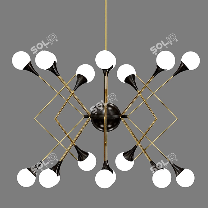 Stilnovo Style Chandelier: Murano Glass & Brass 3D model image 1