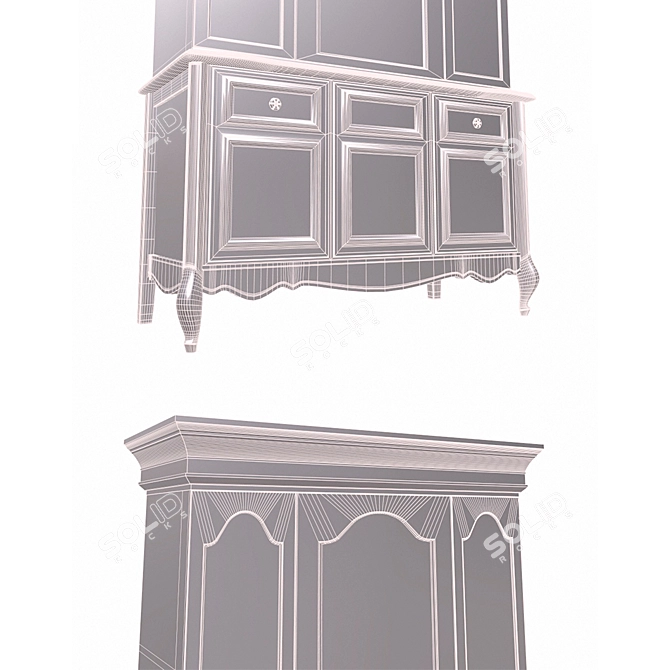 Title: Rose Pink 3-Door Cabinet 3D model image 3