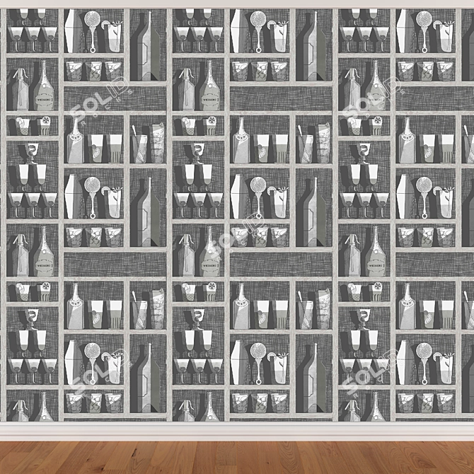 Seamless Wallpaper Set: Wall, Baseboard, Parquet 3D model image 2