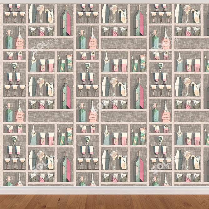 Seamless Wallpaper Set: Wall, Baseboard, Parquet 3D model image 3