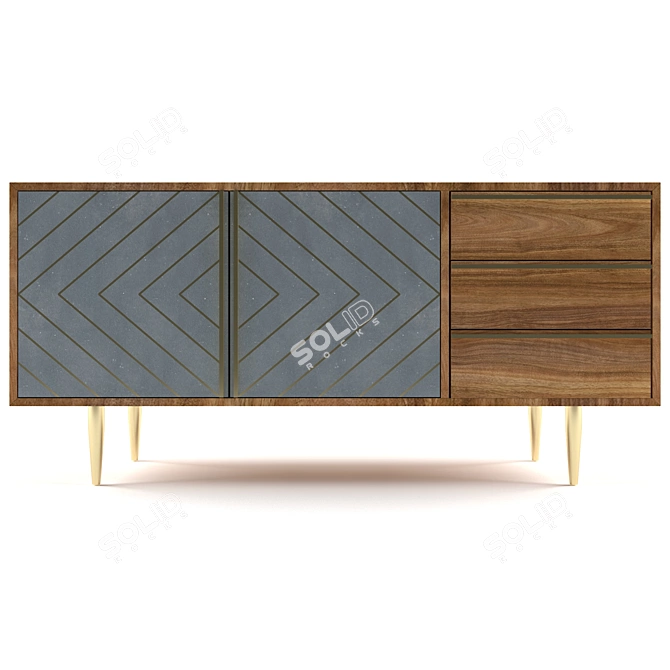 Elegant Brass Handled Sideboard 3D model image 1