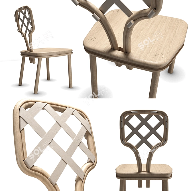 Oak & Beige Leather Tennis Chair 3D model image 2