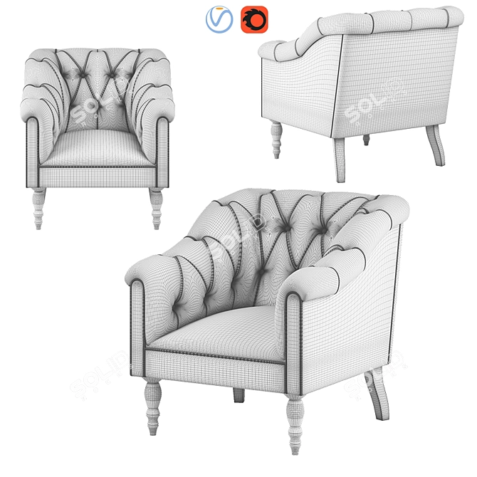 Elegant Somerville Buttoned Chair 3D model image 2