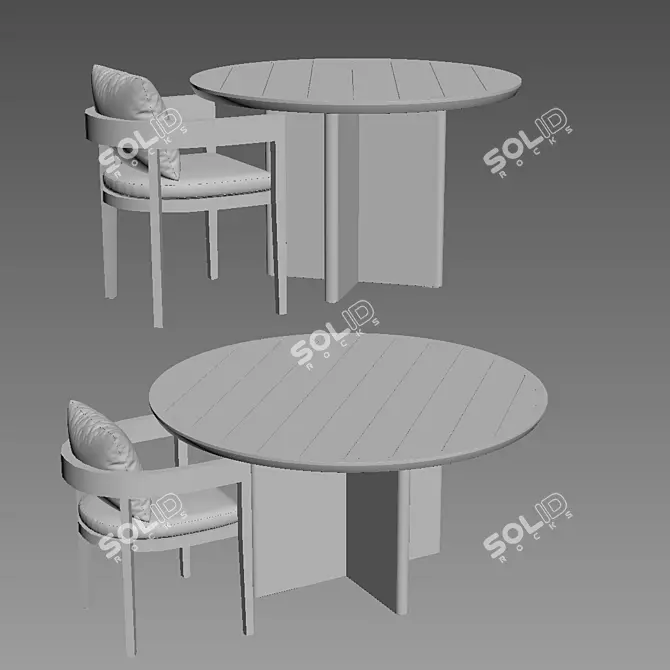 Balmain Aluminum Dining Table & Armchair 3D model image 3