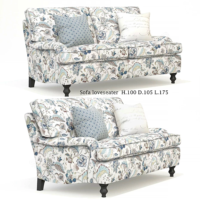 Classic Minerva Love-Seater with Seamless Floral Texture 3D model image 1