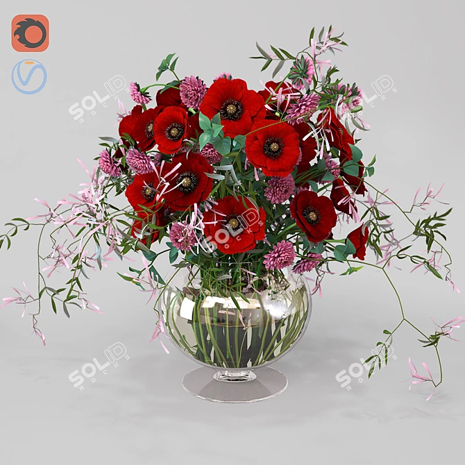 Glass Vase Bouquet: Versatile Elegance 3D model image 1