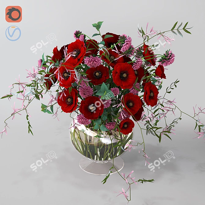 Glass Vase Bouquet: Versatile Elegance 3D model image 2