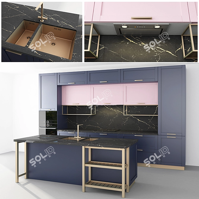 Blue Island Kitchen: Stylish and Functional 3D model image 1