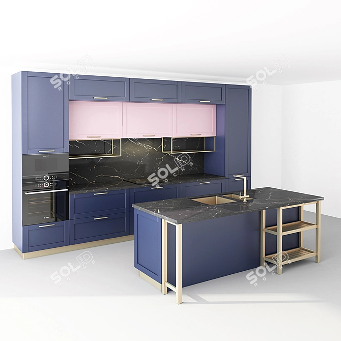 Blue Island Kitchen: Stylish and Functional 3D model image 2