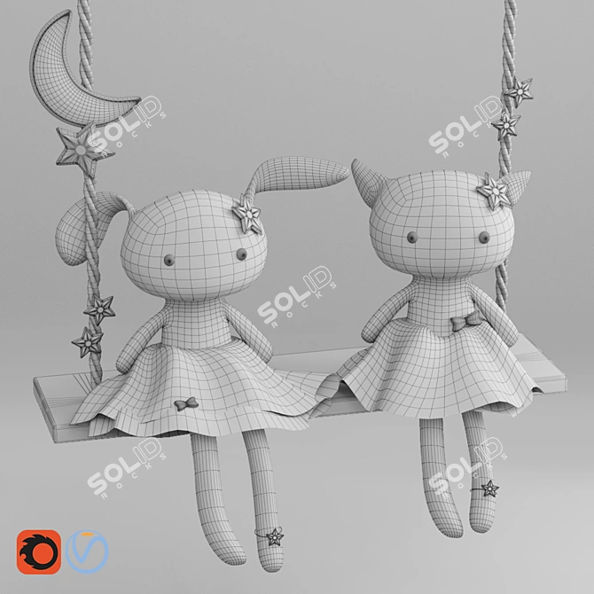 Rabbit and Cat Plush Swing Toy: A Whimsical Playtime Delight 3D model image 3