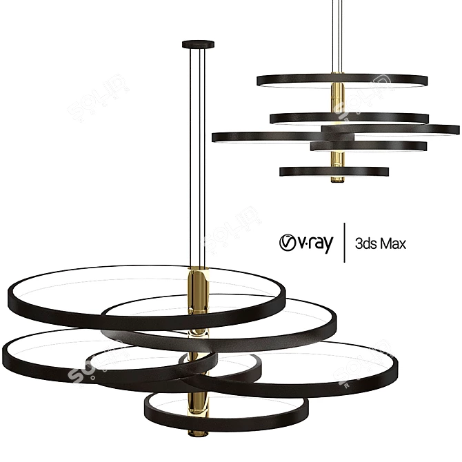 Modern Black and Gold Pendant Light 3D model image 1