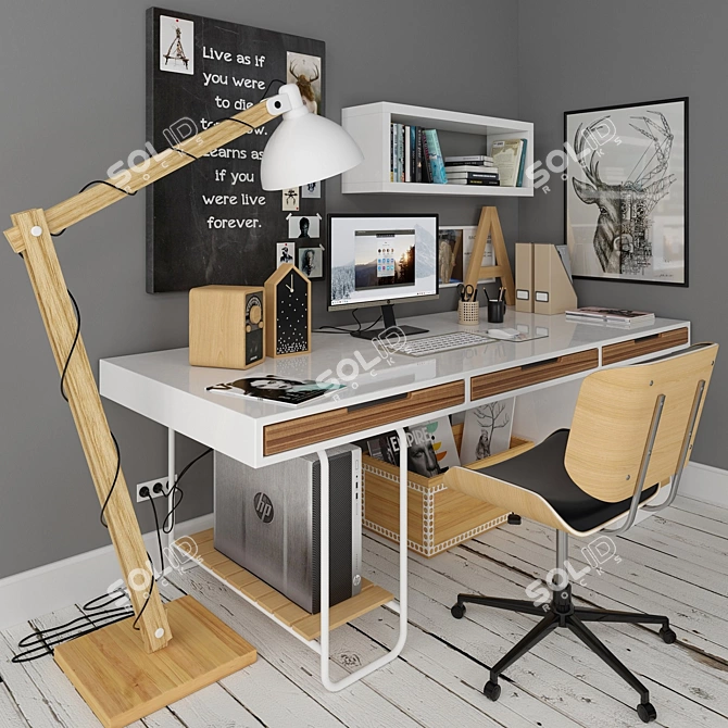 Sleek Scandinavian Workplace: Convertible, Spacious 3D model image 1