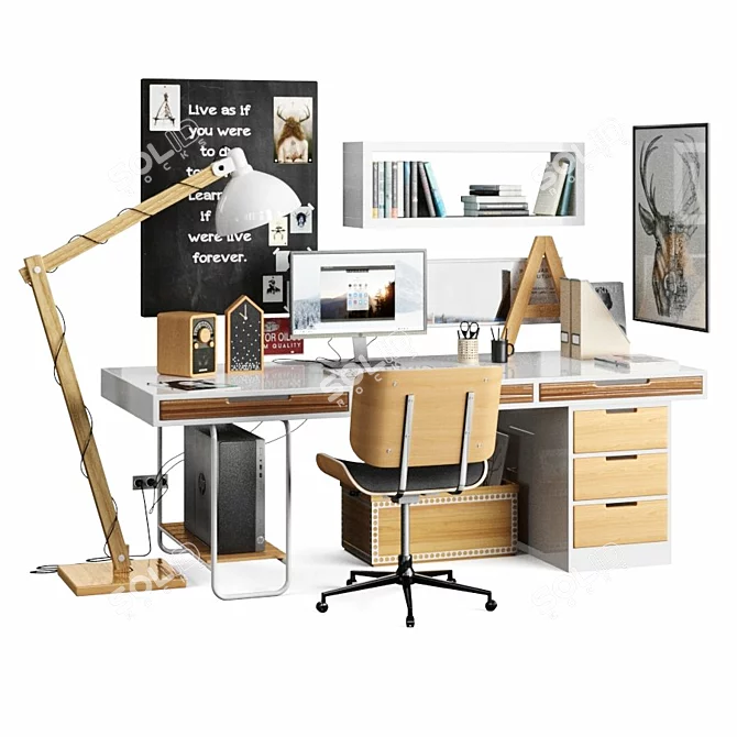 Sleek Scandinavian Workplace: Convertible, Spacious 3D model image 4