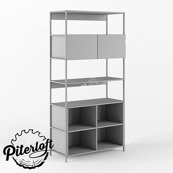 Rustic Wood & Metal Loft Shelf 3D model image 2