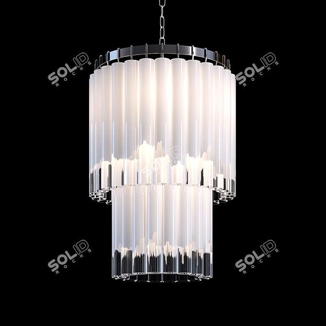 Elegant Glass and Polished Nickel Chandelier 3D model image 1