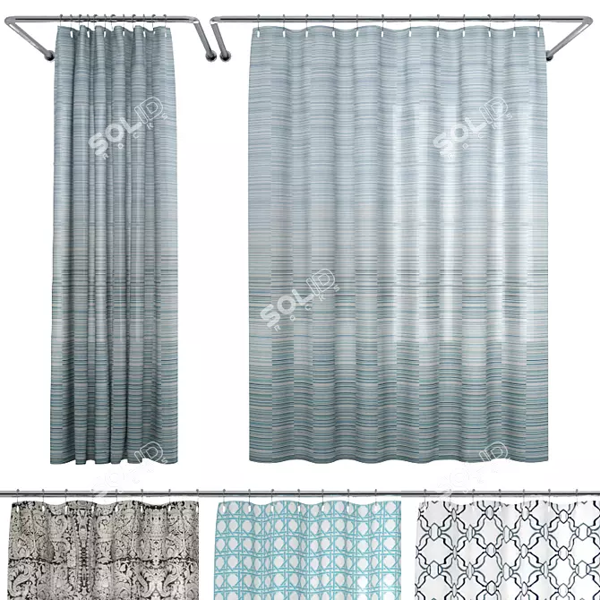 Elegant Stripe Shower Curtain Collection 3D model image 1