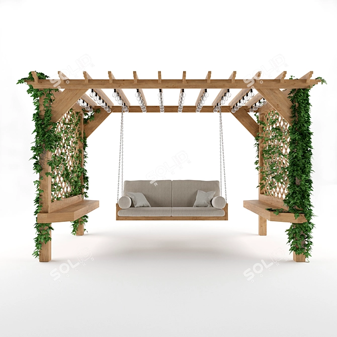 Rustic Wood Garden Swing 3D model image 1