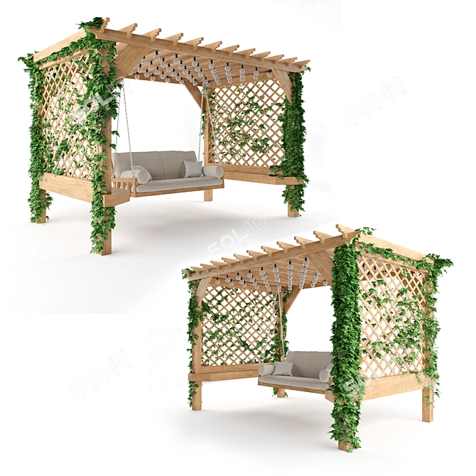 Rustic Wood Garden Swing 3D model image 2