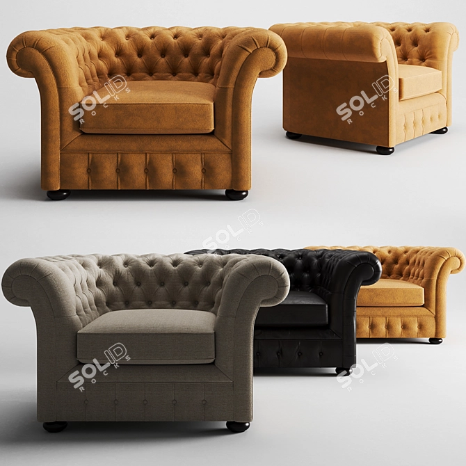 Vintage Chesterfield Armchair 3D model image 1