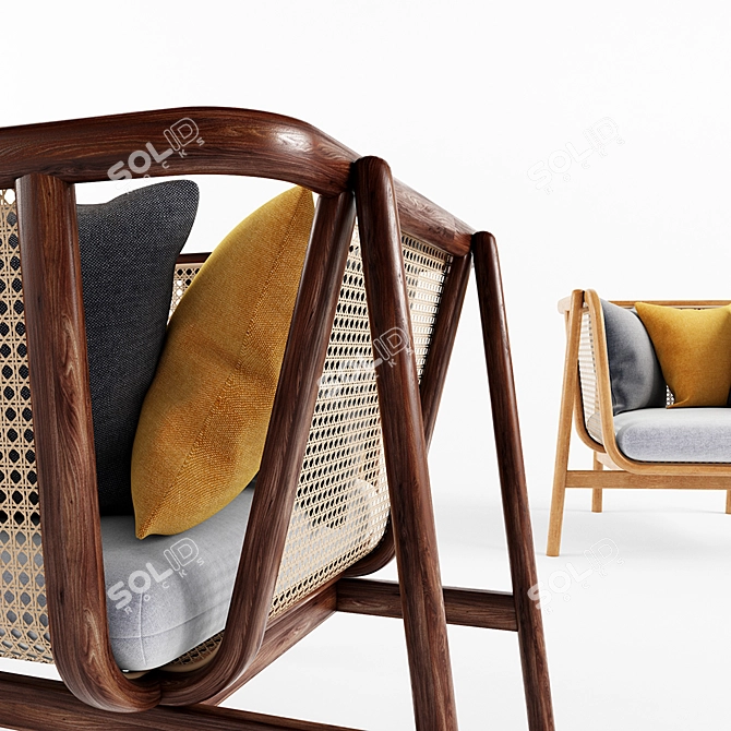 Compact Single-Seater Cane Sofa 3D model image 3