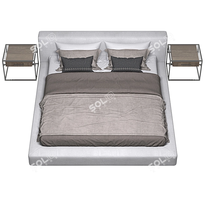 Modern RH Cloud Platform Bed & Kennan Bedside Table 3D model image 2