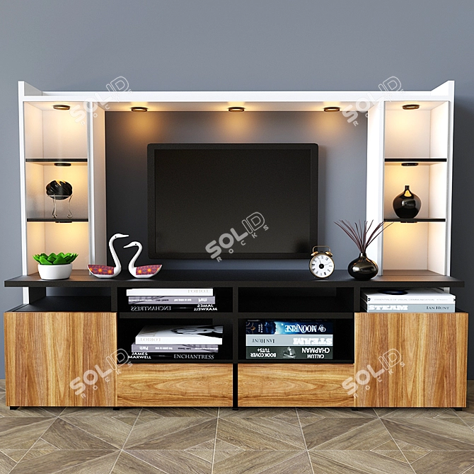 Modern 2-Piece TV Cabinet Set 3D model image 1