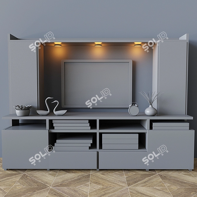 Modern 2-Piece TV Cabinet Set 3D model image 2