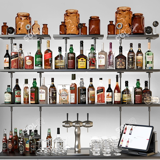 12-Model Bar Counter: Alcohol, Cocktails, Pub 3D model image 1