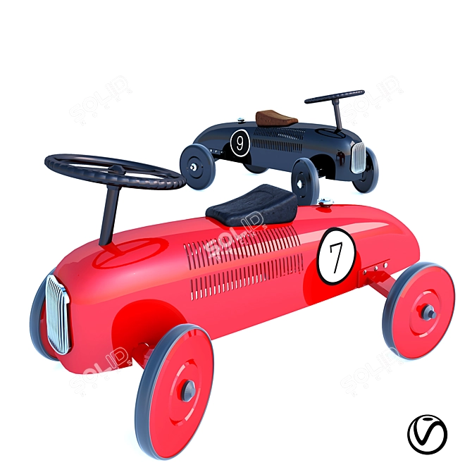 Kids' Ride-On Car: Stylish Black and Red 3D model image 1