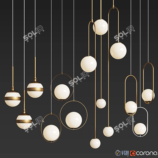 Modern Brass Ceiling Light Collection 3D model image 1