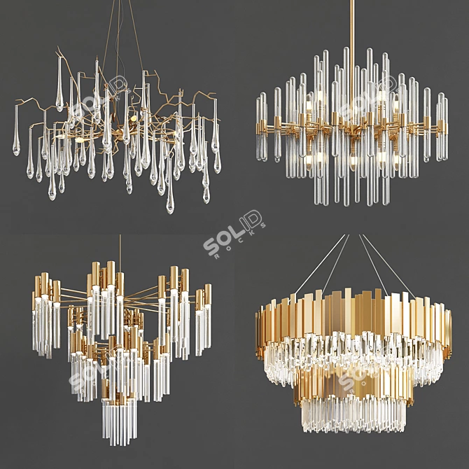 Elegant Crystal Chandelier Set 3D model image 1