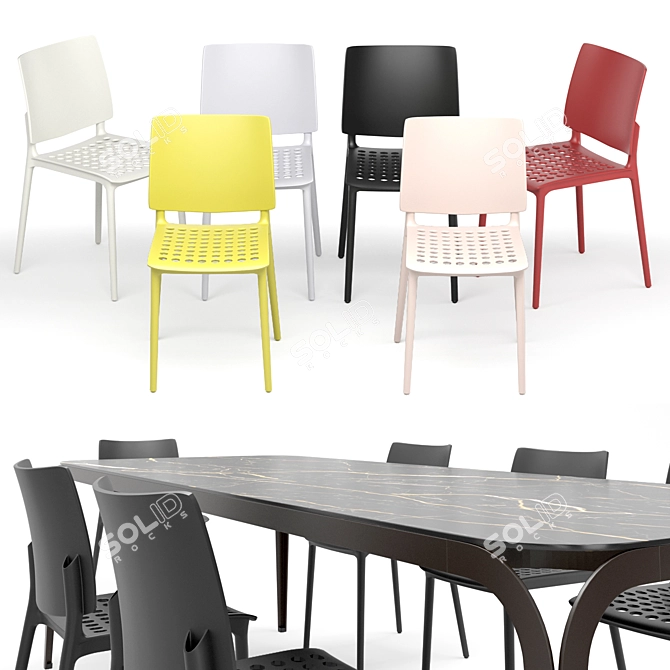 Modern Blues Chairs & Delta Table 3D model image 2