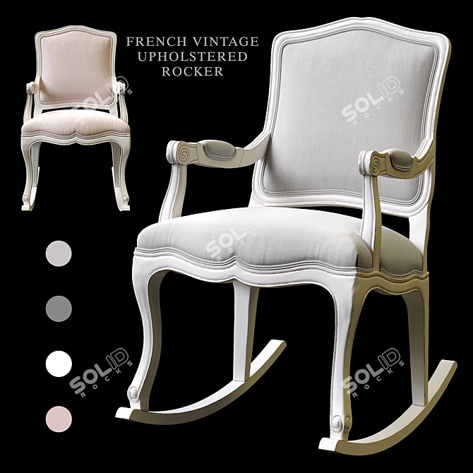 French Vintage Upholstered Rocker - Classic and Elegant 3D model image 1