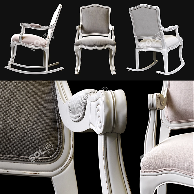 French Vintage Upholstered Rocker - Classic and Elegant 3D model image 2