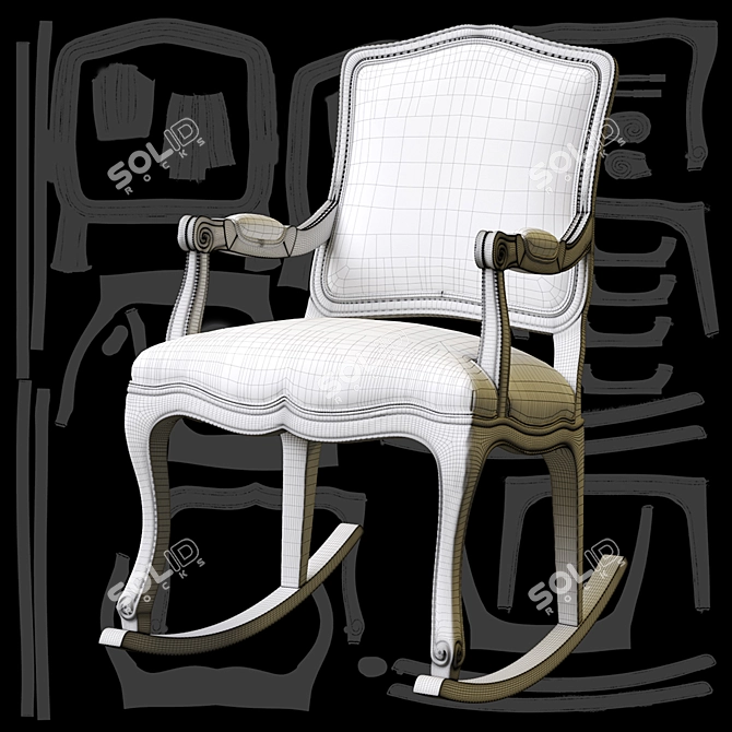 French Vintage Upholstered Rocker - Classic and Elegant 3D model image 3