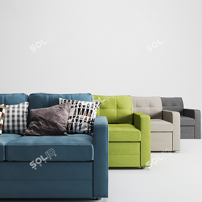 Cozy Indi Sofa with Cushions 3D model image 1