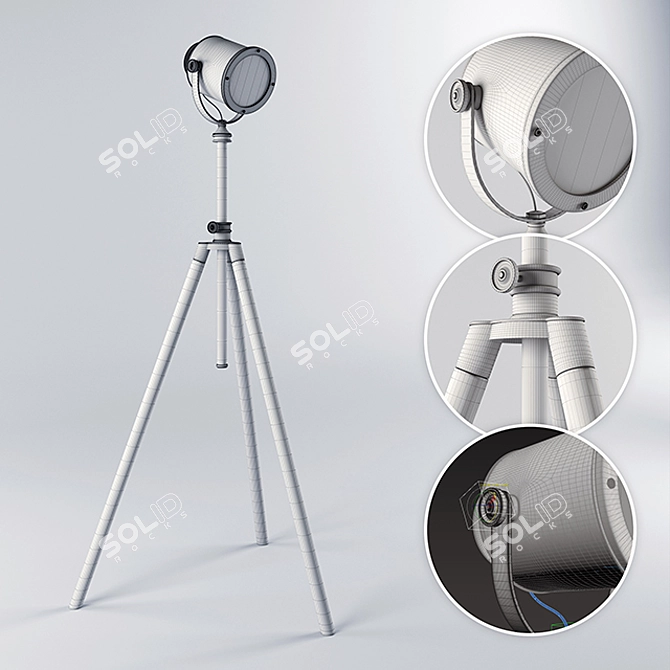 Modern Brushed Metal Tripod Floor Lamp 3D model image 3